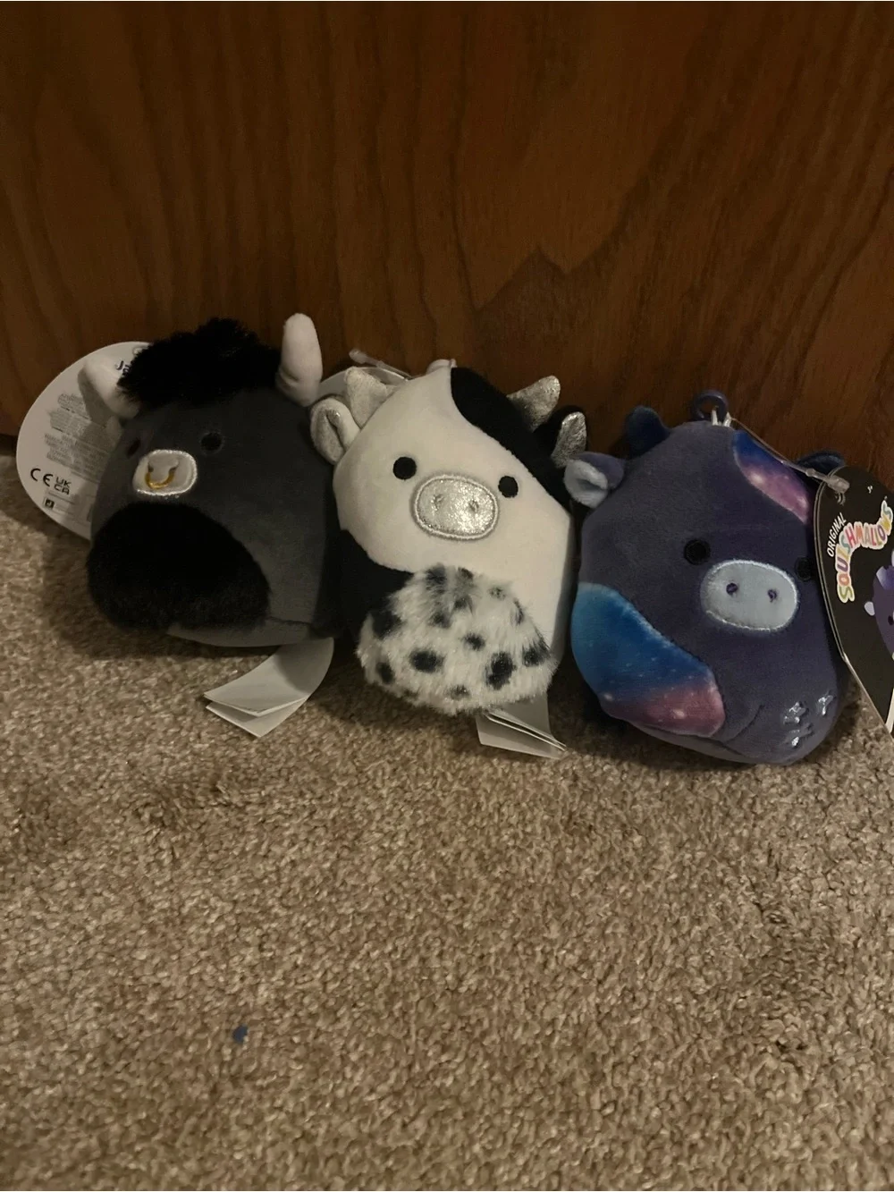 Squishmallows Cow Keychain Trio - Black, White, and Galaxy Purple